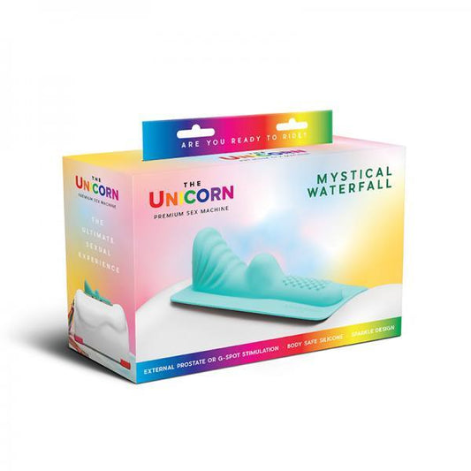 The Unicorn Mystical Waterfall - Clitoral & Perianal Stimulation Attachment x Teal - The Cowgirl Premium Sex Machine - Vibe Delux LLC - vibedelux.com